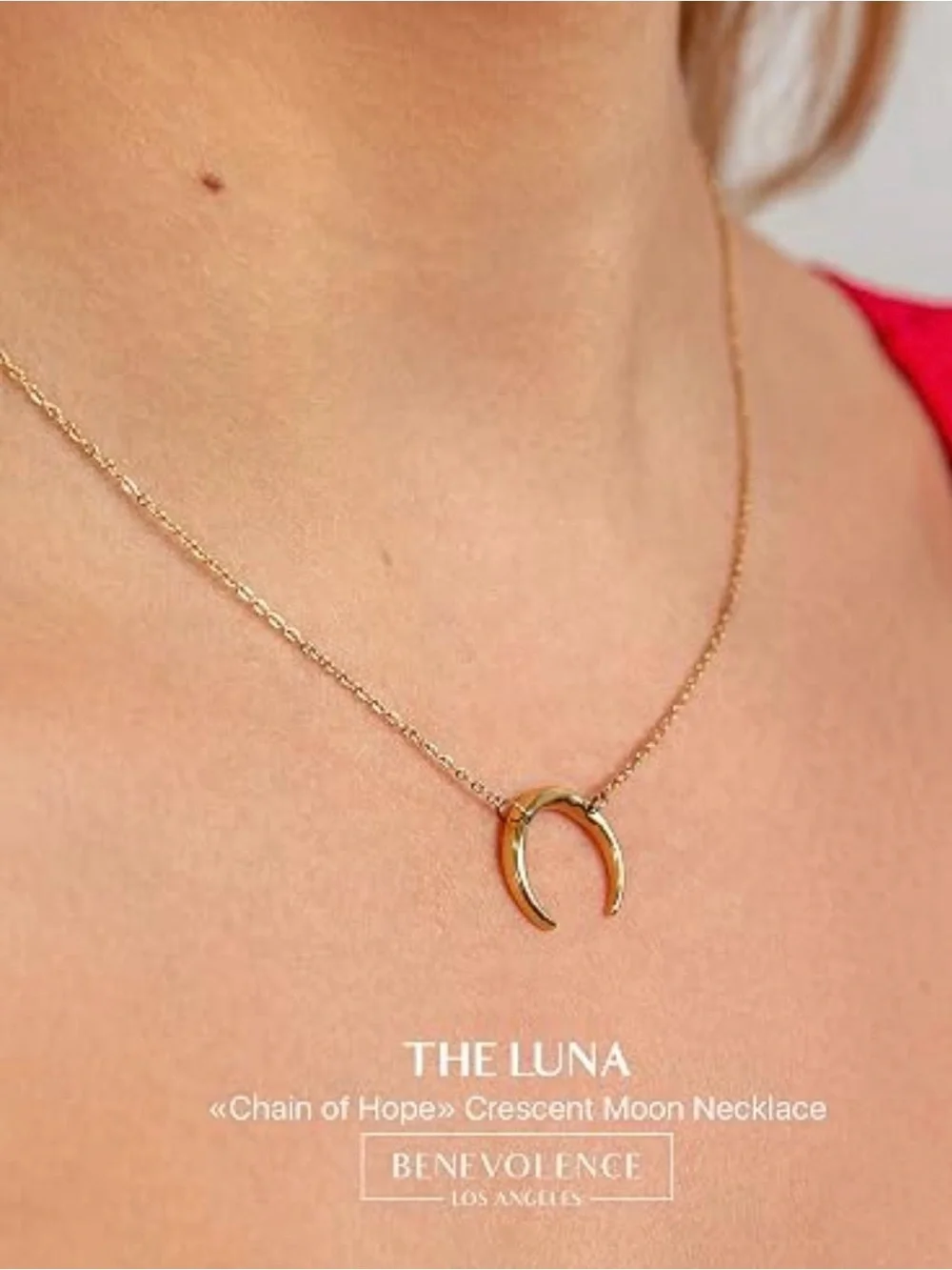 Benevolence LA Luna Half Moon Necklace Crescent 14k Gold Plated Double Horn